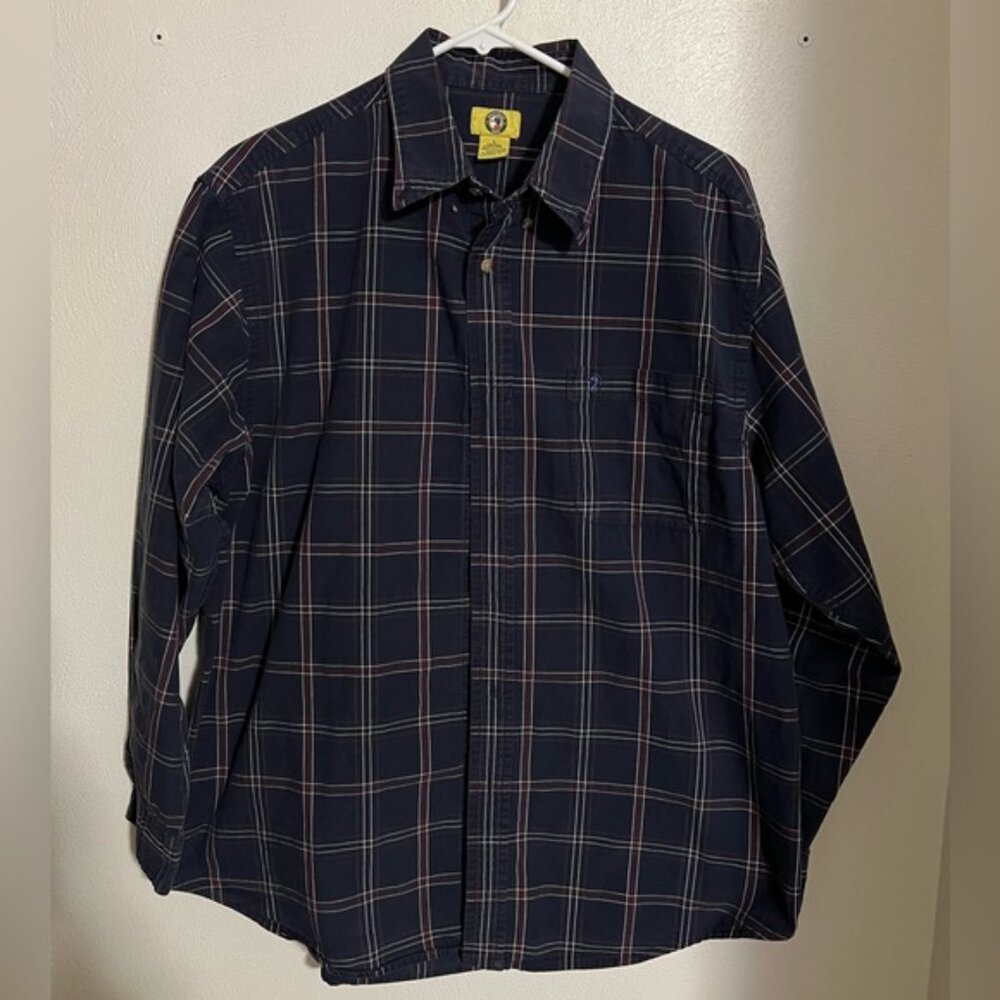 DUCK HEAD Plaid Cotton Oxford Button Down Shirt Navy White and Red Men's Size L